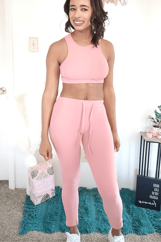 Mauve Soft Rib Bra Top & Leggings Set - Pretty Brilliant